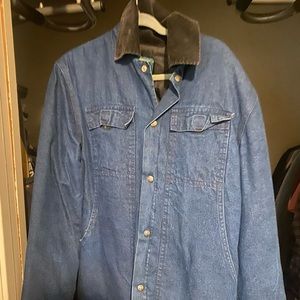 Vintage Denim Blue Jacket with Corduroy Black Collar